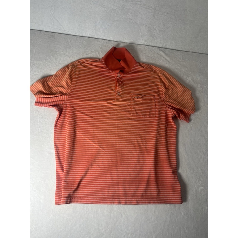 Greg Norman Mens ML75 Polo Shirt Orange Striped Golf Short Sleeve Size XL